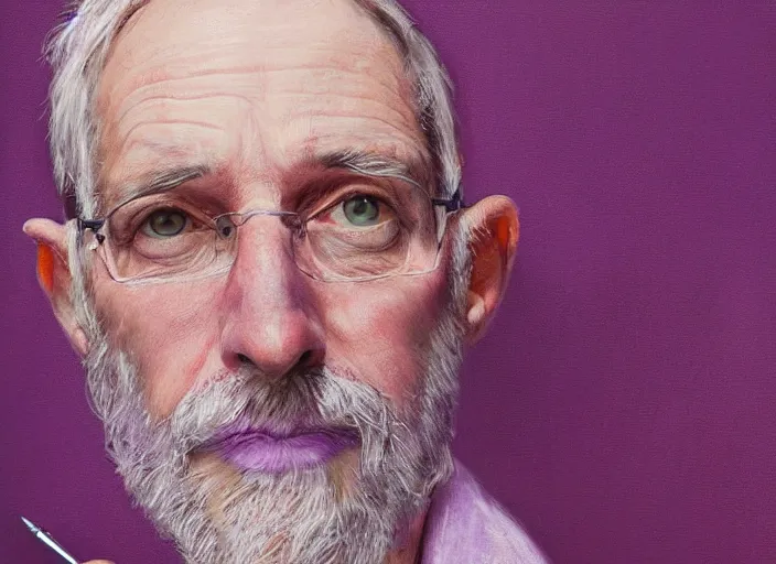 Image similar to a highly detailed purple portrait of a dentist, james gurney, james jean