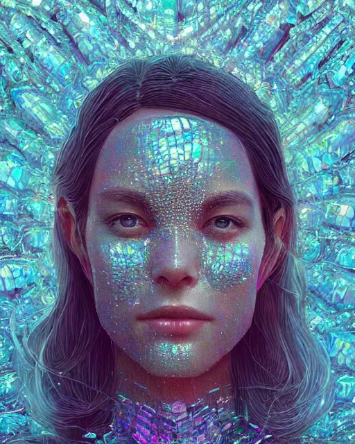 Image similar to portrait of a woman made out of crystals. intricate artwork, by tooth wu, wlop, beeple, dan mumford concept art, octane render, trending on artstation, greg rutkowski very coherent symmetrical artwork cinematic, key art, hyper realism, high detail, octane render, 8 k, iridescent accents