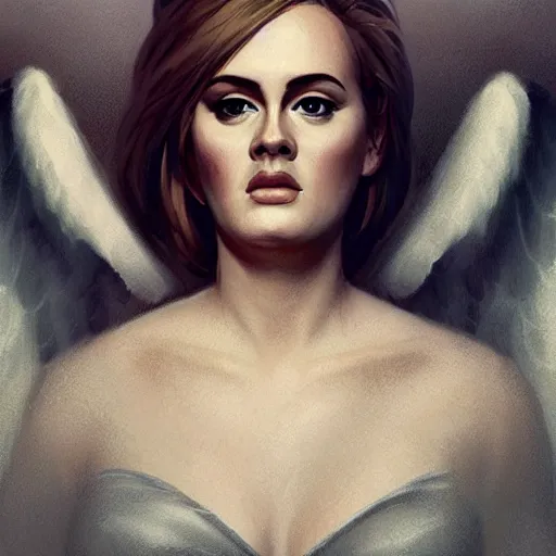 Image similar to full body potrait of Adele as an angel, highly detailed, artstation, greg rutkowski and Frank Frazetta