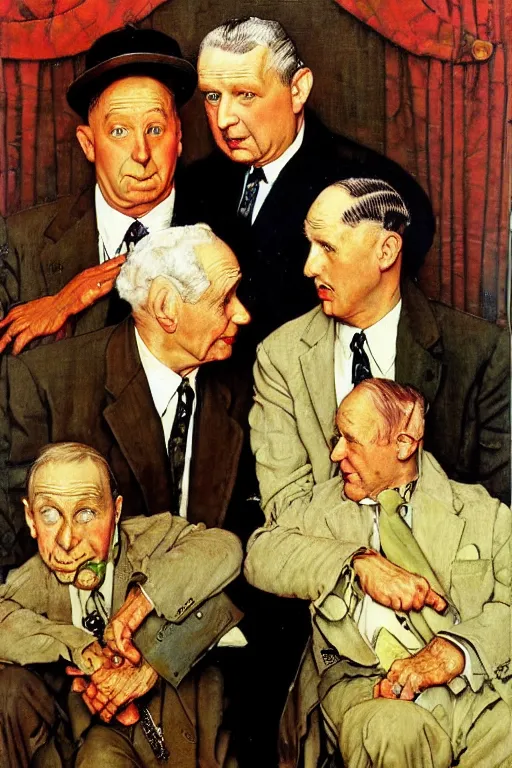 Prompt: the three stooges painted by norman rockwell