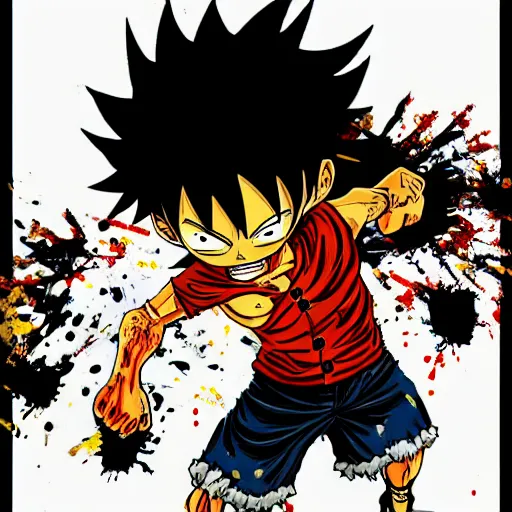 Image similar to die cut sticker, luffy gear 4, splatter paint on paper