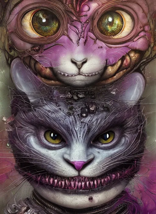 Image similar to cheshire cat, matrix, highly detailed, cinematic, 8 k, by megan duncanson, benjamin lacombe, adrian borda, stanley artgermm, tom bagshaw, craig mullins, carne griffiths, ayami kojima, beksinski, giger, trending on deviantart, hyper detailed, horror, full of colour