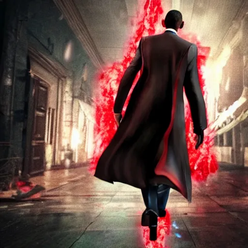 Image similar to Barak Obama in Devil May Cry, film still, photorealistic