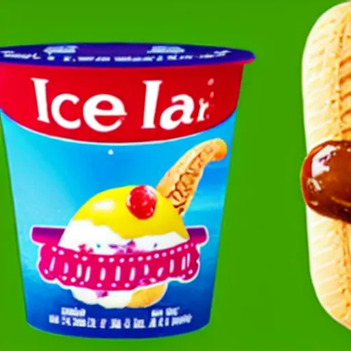 Image similar to promotional photo of an ice cream with hot dog taste,