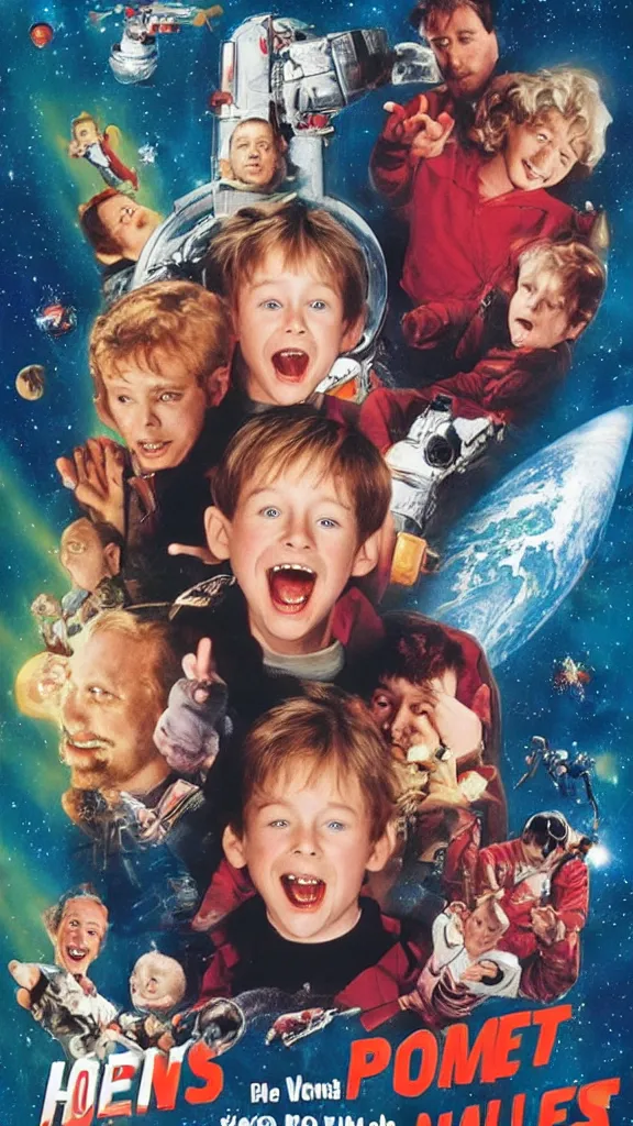 Prompt: Movie poster, Kevin from home alone is lost in space, highly detailed sci-fi