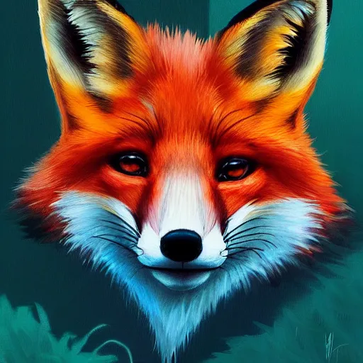 Prompt: a portrait of a fox character in a scenic environment, in the style of alena aenami