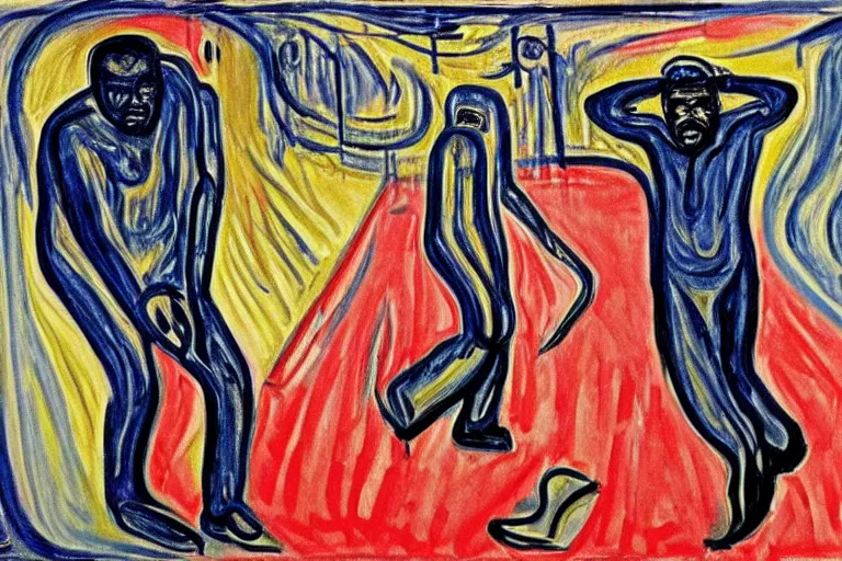 Prompt: Edvard Munch's 'kanye west and music notes', painting, expressionism, music notes, music notes