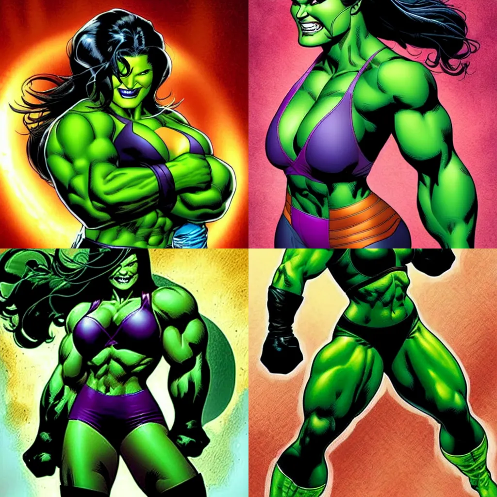 Prompt: in the style of Jim Lee, Gina Carano as she hulk marvel comics