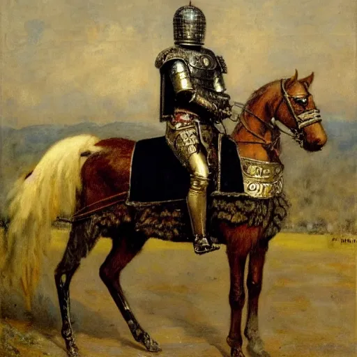 Prompt: heroine in full plate armour by alfred stevens