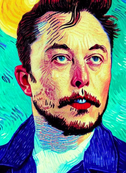 Image similar to self potrait of elon musk in van gogh style