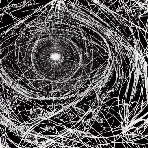 Prompt: abstract black and white concept art graphic painting illustrating neural network, overcomplicated, math inspired, hyper detailed, psychodelic, creepy