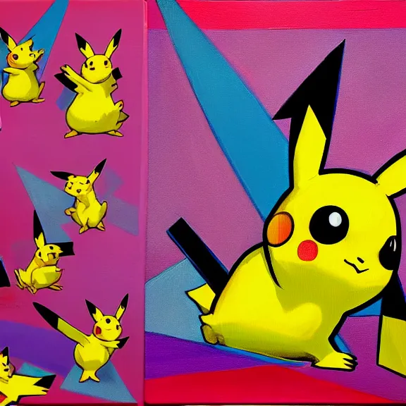 Image similar to pikachu on acid, oil on canvas, painting, 4k