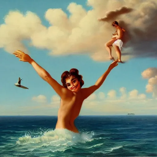 Image similar to a Luis Ricardo Falero painting of a day at the beach amid the apocalypse