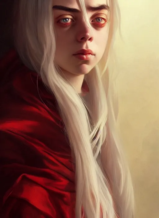 Prompt: Overlord Billie Eilish, slight smile, highly detailed, digital painting, artstation, concept art, sharp focus, illustration, art by wlop and J. C. Leyendecker and Edmund Bliar Leighton and Charlie Bowater