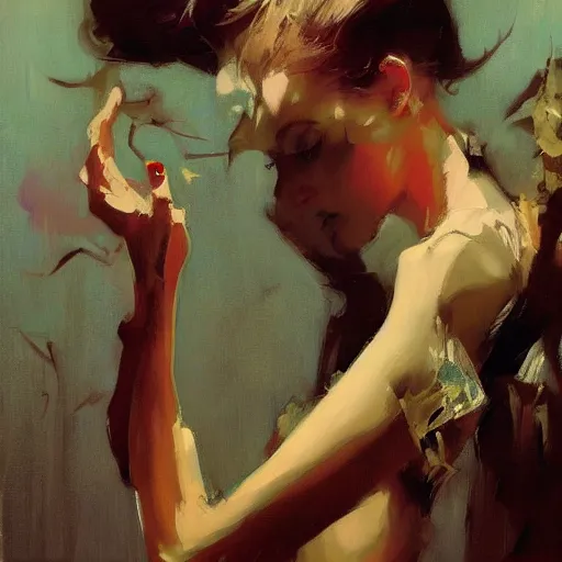 Prompt: 7 of 9, intricate, elegant, highly detailed, greg manchess, mucha, liepke, ruan jia, jeffrey catherine jones, ridley scott