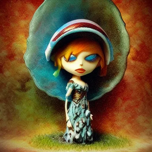 Image similar to magic mushroom, david bowie, nendroid, gaston bussiere style