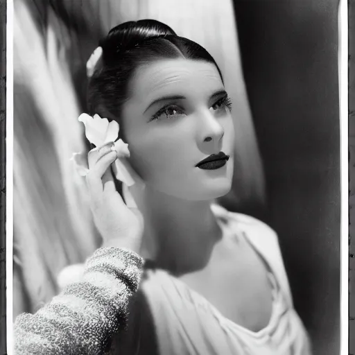 Image similar to portrait of a woman by Cecil Beaton , glamorous Hollywood style lighting, black and white, photorealistic