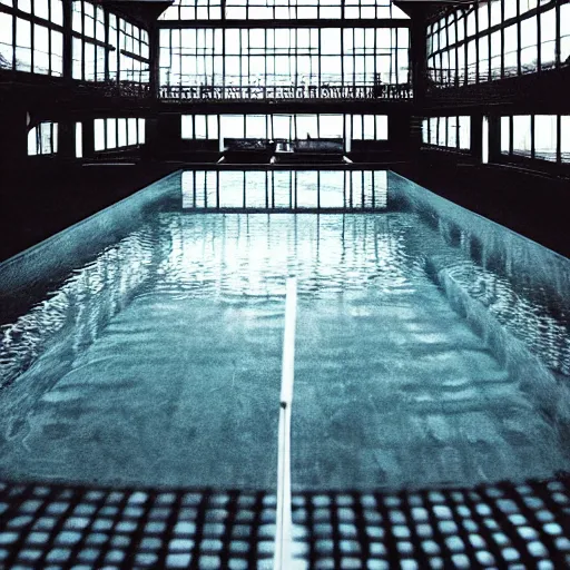 poolrooms, modern indoor pool, grey tiling, liminal, Stable Diffusion
