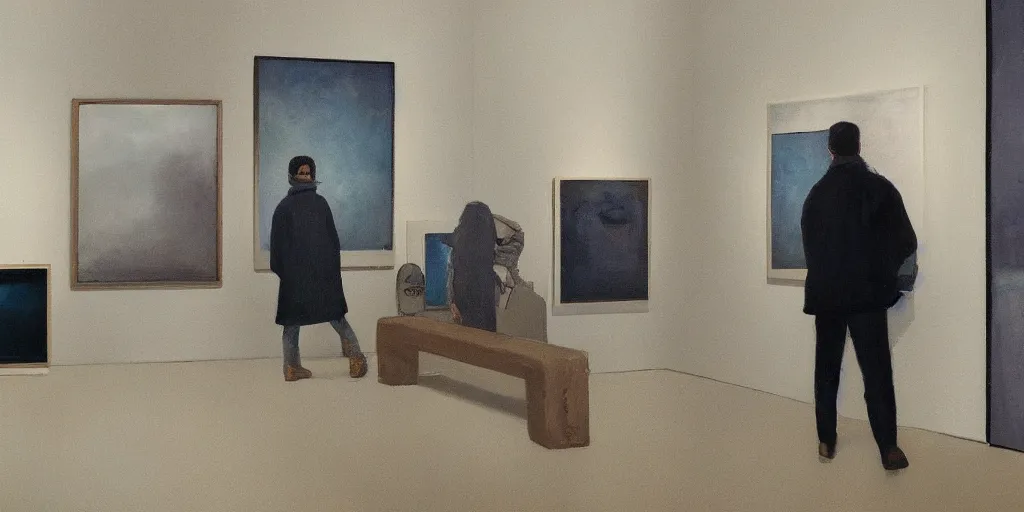 Image similar to an art gallery with pictures in the style of tim eitel