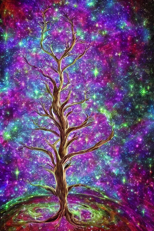 Prompt: fractal tree in deep space in style of Dean Roger, hyper realism