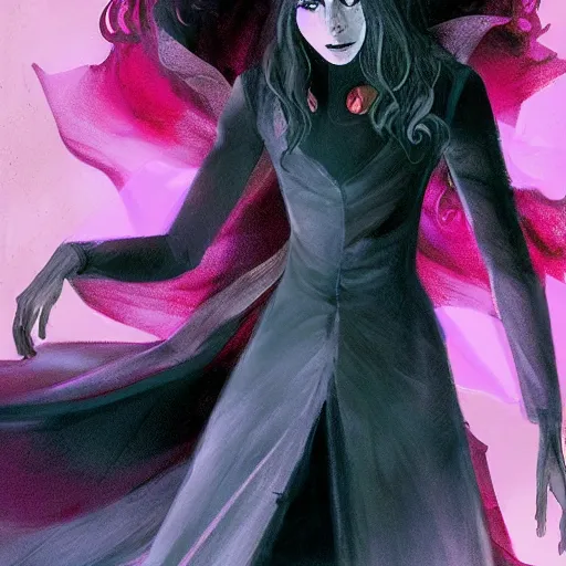 Image similar to Wanda Maximoff chaos magic, levitating, eerie, emotion, concept art