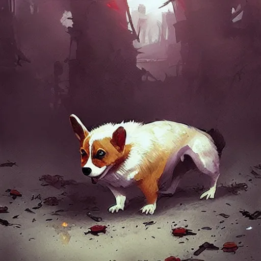 Prompt: zombie corgi geog darrow greg rutkowski