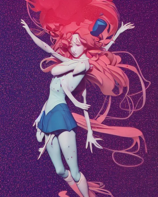 Prompt: james jean isolated vinyl figure magical girl character design, figure photography, dynamic pose, holographic undertones, motion shapes color design, glitter accents on figure, anime stylized, sharp focus, accurate fictional proportions, high delicate defined details, ethereal lighting