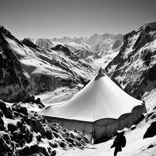 Prompt: « in the middle of the alps a circus tent from which escape musical notes »