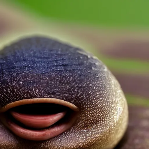 Prompt: giant slug smiling, high res, closeup, photography,