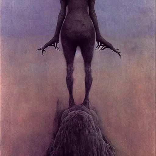 Image similar to werewolf girl with black wings by Beksinski