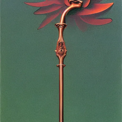 Prompt: diagram of a sword in the style of zdzisław beksinski, elegant, copper and emerald, flower petals