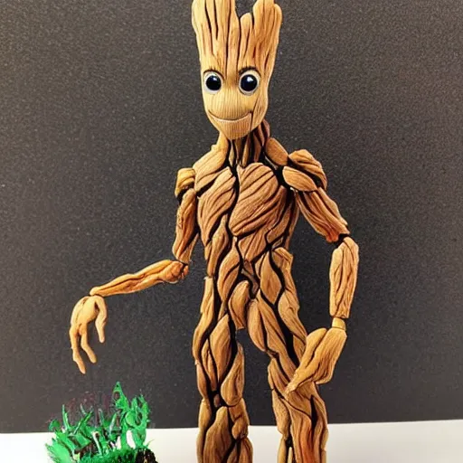 Prompt: hand painted action figure of a groot, realistic,