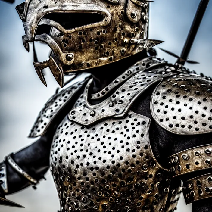 Prompt: photo of a warrior with metal jaguar themed armour, highly detailed, 4 k, hdr, smooth, sharp focus, high resolution, award - winning photo