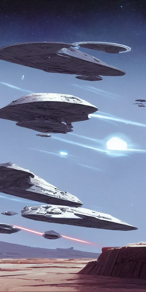 Prompt: conceptual painting of a space cruiser landing on a desolate planet, Star Wars, science fiction, highly detailed, digital painting, artstation, smooth, sharp focus, loose sketch, illustration, art by Ralph McQuarrie and Joe Johnston and Doug Chiang,