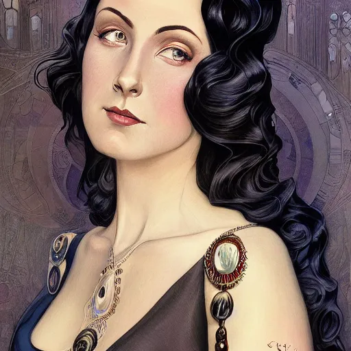 Image similar to an art nouveau, ( streamline moderne ), multi - ethnic and multi - racial portrait in the style of charlie bowater, and in the style of donato giancola, and in the style of charles dulac. large, clear, expressive, intelligent eyes. symmetrical, centered, ultrasharp focus, cinematic lighting, photorealistic digital painting, intricate detailed background.