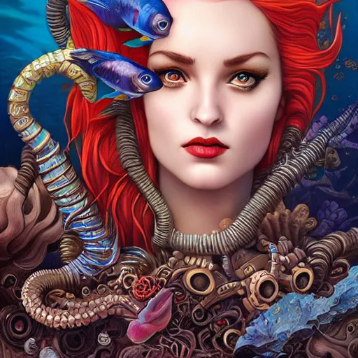 Prompt: underwater naga steampunk portrait, Pixar style, by Tristan Eaton Stanley Artgerm and Tom Bagshaw.