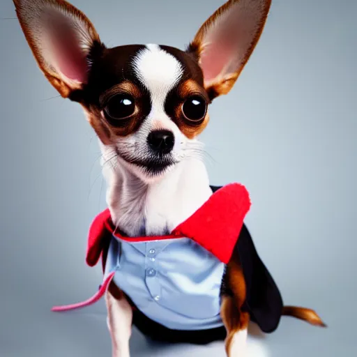 Image similar to chihuahua wearing doctor's attire, studio lighting