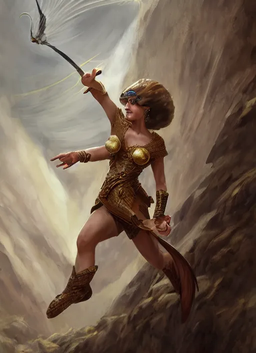 Prompt: queen Russian Sorcerous, short brown hair, pixie cut, mischievous, flying over a pit, flying over a chasm, flying, Ivan Aivakovsky, Boris Vallejo, epic fantasy character art, D&D Concept Art, full length, Realistic, Regal, Refined, Detailed Digital Art, Oil Paining, Exquisite detail, post-processing, masterpiece, Cinematic Lighting, Unreal Engine, 8k, HD, Stanley Artgerm Lau, WLOP, Rossdraws, Frank Frazetta, Andrei Riabovitchev, Marc Simonetti, trending on artstation, artbreeder, flawless