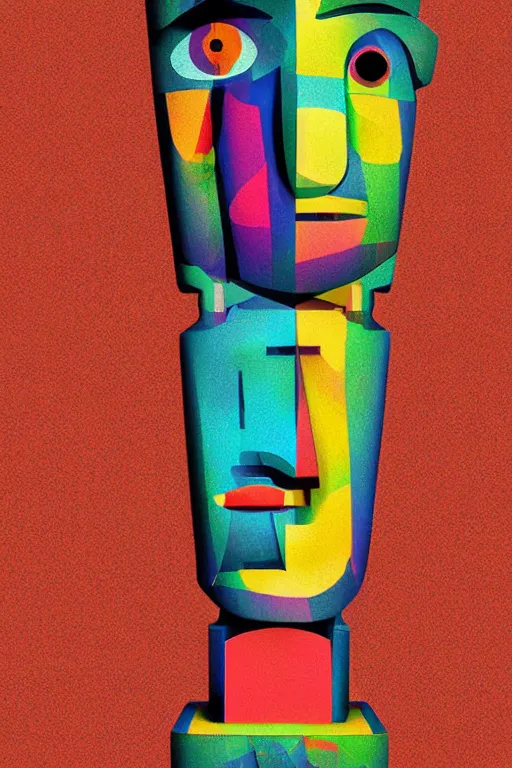 Image similar to cubist moai statue cutout digital illustration cartoon colorful beeple