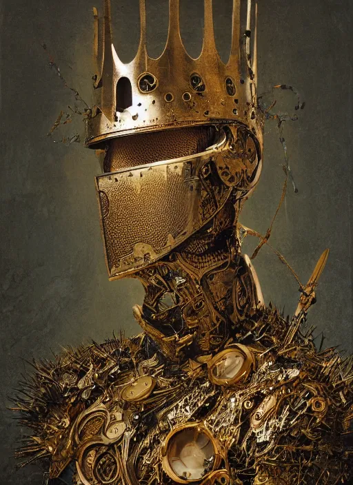 Image similar to portrait of king arthur knight cyborg, kintsugi, modern fine art, fractal, intricate, elegant, highly detailed, digital photography, subsurface scattering, by jheronimus bosch and basquiat and greg rutkowski,