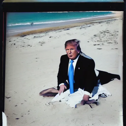 Image similar to donald trump at the beach, polaroid photo