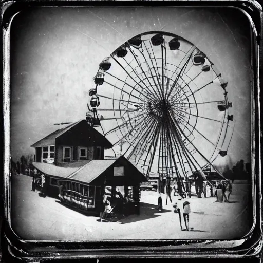 Image similar to tintype photo, Ferris wheel, a squid, underwater, jellyfish