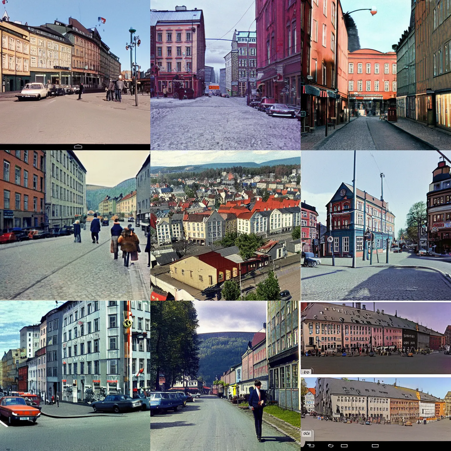 Prompt: google streetview screenshot from oslo in color from 1 9 6 7