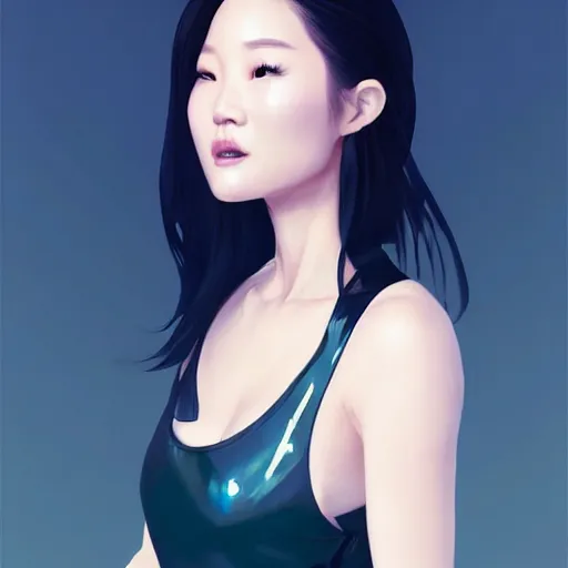 Image similar to a beautiful young korean kpop star constance wu lucy liu alluring instagram model in elaborate latex tank top, by guweiz and wlop and ilya kuvshinov and artgerm and, aesthetic, gorgeous, stunning, alluring, attractive, artstation, deviantart, pinterest, digital art