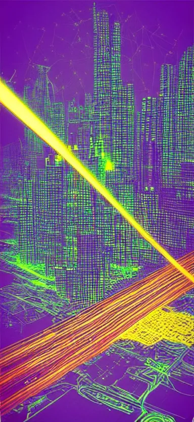 Image similar to “ city of lasers, digital art ”