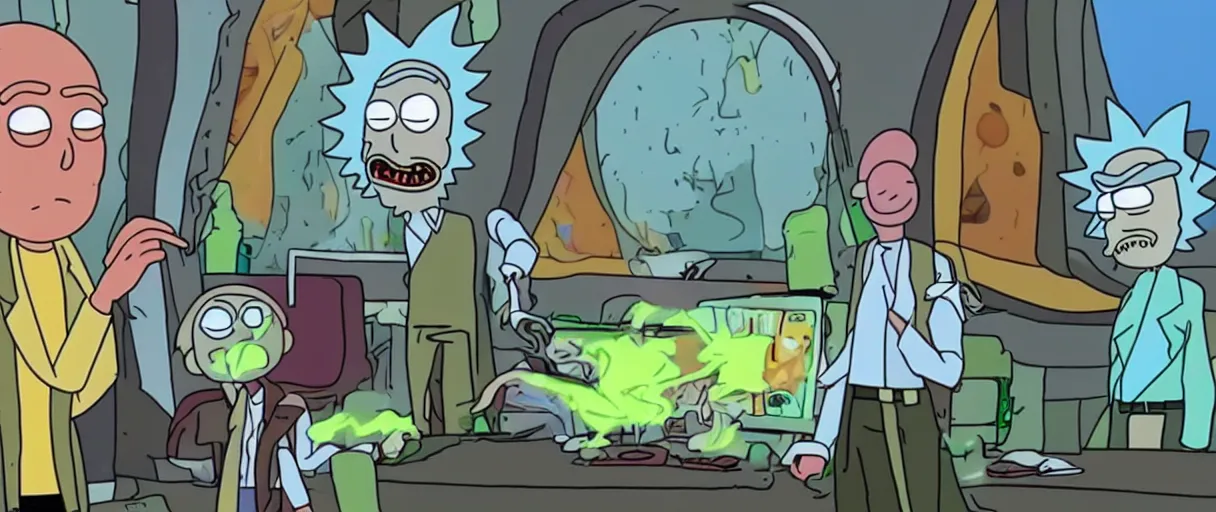 Image similar to rick beats morty and farts