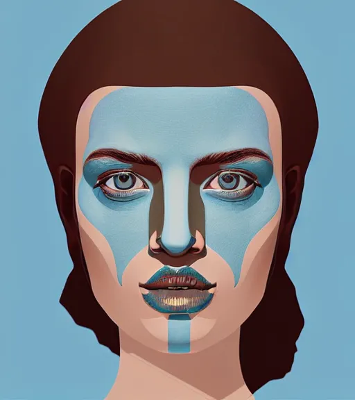 Image similar to portrait of a woman raised on the island face tatooes by james gilleard, dynamic lighting, gradient light blue, brown, blonde cream and white color scheme, grunge aesthetic