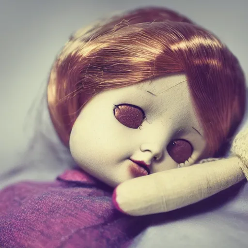 Image similar to A doll crying for her mother, abandoned, depression, somber