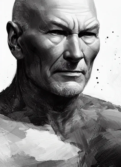 Prompt: Portrait of Patrick Stewart, marvel comics, dark, intricate, highly detailed, smooth, artstation, digital illustration by Ruan Jia and Mandy Jurgens and Artgerm and Wayne Barlowe and Greg Rutkowski and Frank Frazetta