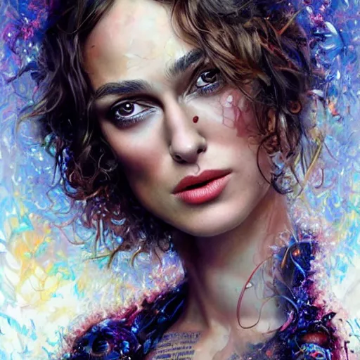 Image similar to Keira Knightley Portrait by Lisa Frank, Karol Bak Sandra Chevrier and GMUNK, beautiful digital art